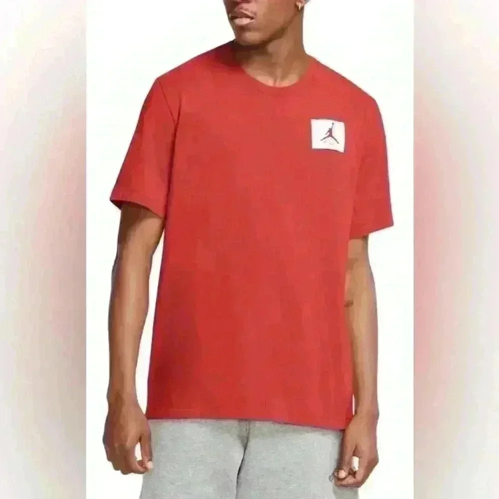 Jordan Air Essentials T-Shirt standard small red MJ signature Rare! Basketball